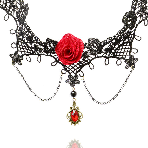 A lace necklace, a jewel pendant.