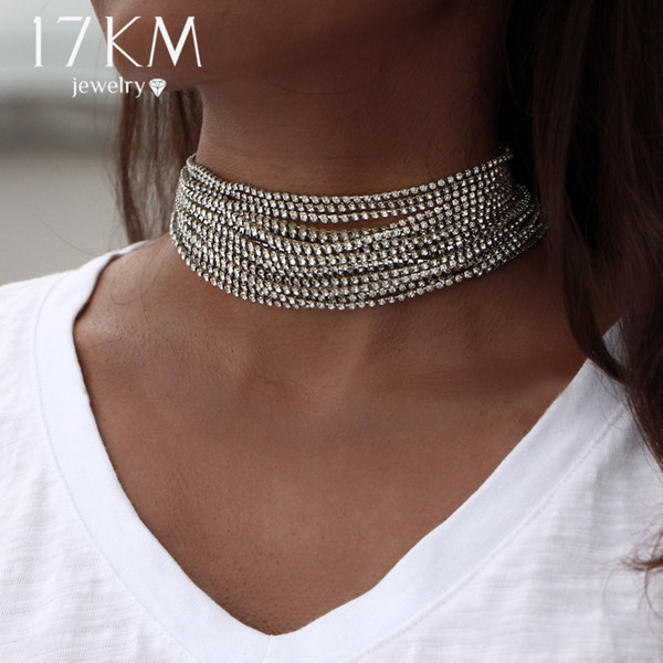 17KM Multiple layers Rhinestone Crystal Choker Necklace for Women New Bijoux Maxi Statement Necklaces Collier Fashion Jewelry D18111201