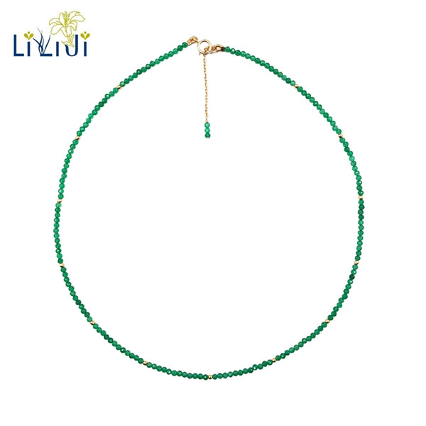 Lii Ji Natural Green Onyx 2mm 925 sterling silver 18K Gold Plated Choker Shining Necklace Y1892806