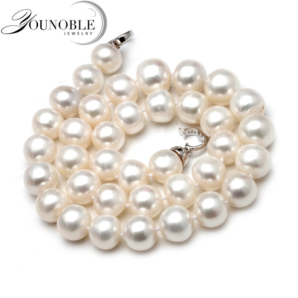 12-13mm Round Natural Freshwater Big Pearl Necklace Women,ethnic Good Luster Pearl Bead Chocker Necklace Mother Gift Anniversary J 190429