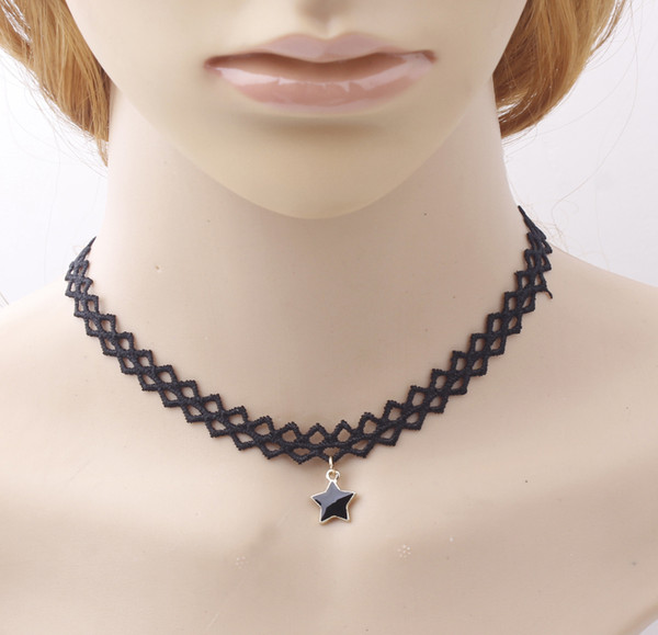 New Elegant Collar Necklace Black Lace Bid Necklace Bracelet Set With Five Star Pendant Necklace For Women