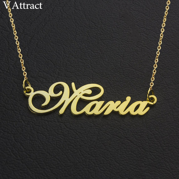 V Attract Bridesmaid Gift Personalized Name Necklace Women Men Jewelry Customized Nameplate Custom Arabic Colar Rose Gold Choker C19041703