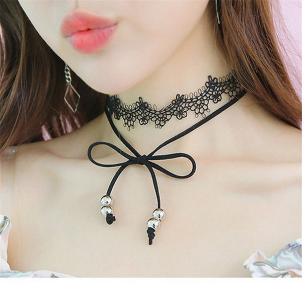 Double Layer Black Lace Choke Simple Style Princess Clavicular Chain Leather Short Necklace Gift For Friend A003