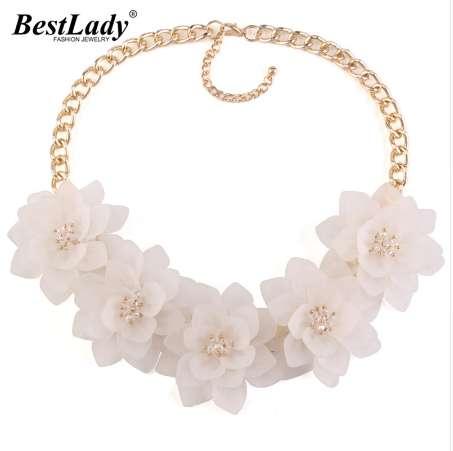 Best lady New White Flower Luxury Summer Women Rhinestone Bijoux Statement Femme Collar Necklace 2856