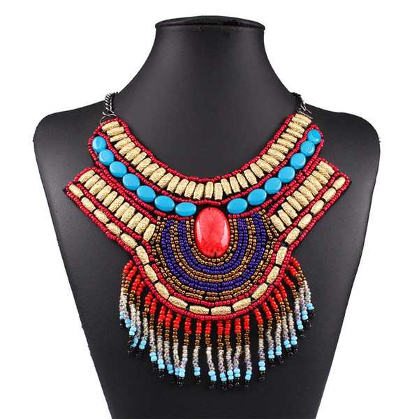 Bohemian Style Long Gold-Color Chain with Colorful Beads Tassel Pendant Necklace Women Jewelry HD-125