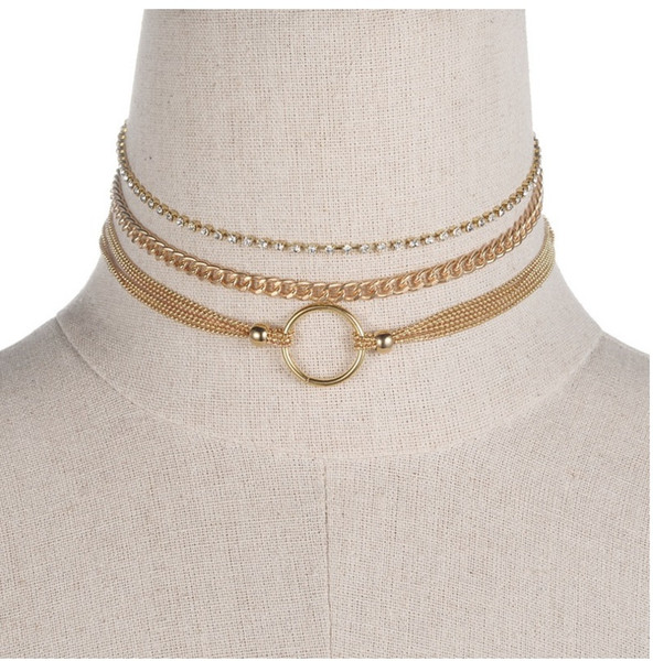 2019 New fashion gothic choker combination necklace set golden cool women's necklace with a metallic collar chain