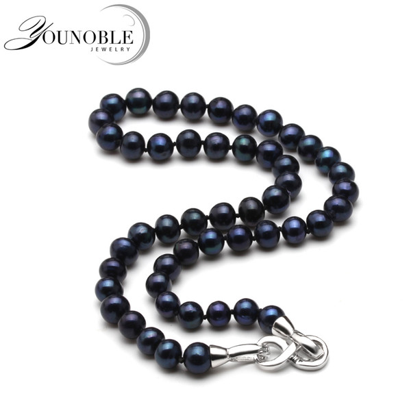 Real 8-9mm Round Wedding Freshwater Pearl Necklace For Women,mother Birthday Best Gift Black Pearl Choker Necklace 925 Jewelry J 190429