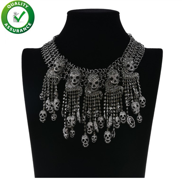 Designer Collar Necklace Exaggerated Fashion Jewelry Skeleton Head Chain Women Retro Punk Skull Vintage Pirate Pendants Wedding Accessories