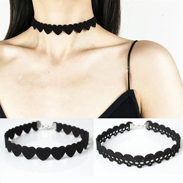 2 Piece Punk Black Lace Choker Love Velvet Simple Style Korean Fashion Jewelry For Women Short Necklace A002