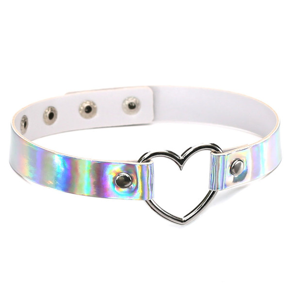 Harajuku Holographic Choker Necklace Heart Laser Collar Chocker Hologram Fashion Jewelry Pu Leather Choker Necklace for Women D18111201