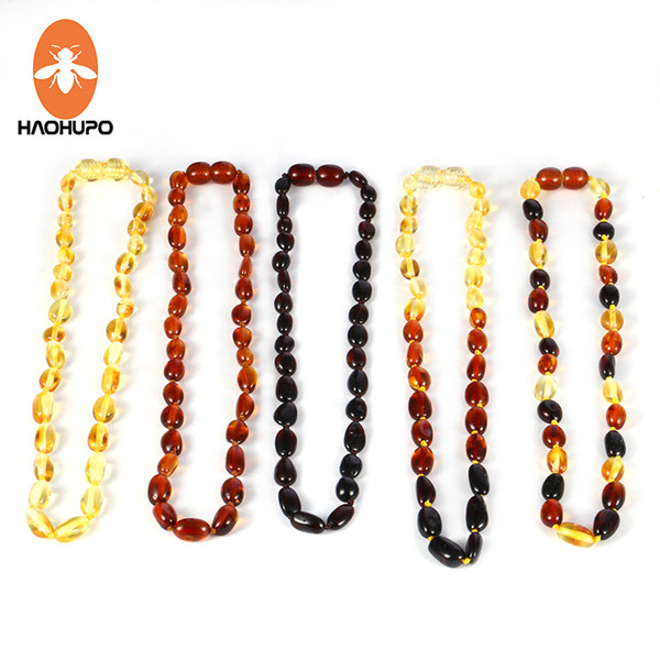 HAOHUPO Natural Amber Necklace for Baby Baroque Baltic Bean Amber Beads Jewelry Natural Stone Collar Jewelry Supplier 5 Color Y1892805