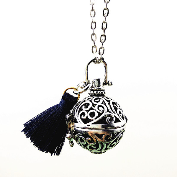 Antique Silver Ethnic style Essential Oil Diffuser birdcage Necklace,Aromatherapy Perfume Locket pendent with tassels Volcanic rocks