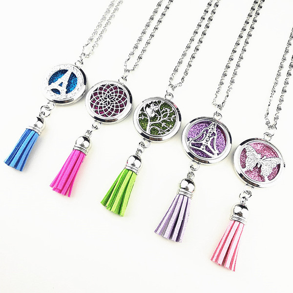 Mandala Ethnic style Essential Oil Diffuser Necklace,Aromatherapy Perfume Locket pendent with tassel pad Women Gift