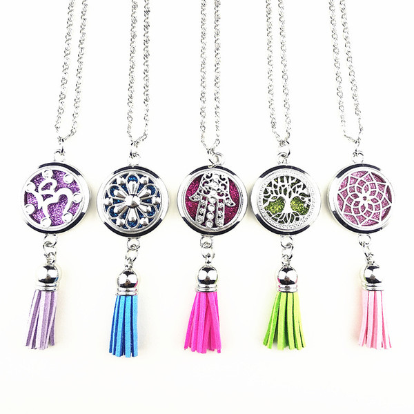 Mandala Tree of life Ethnic style Essential Oil Diffuser Necklace,Aromatherapy Perfume Locket pendent with tassel pad