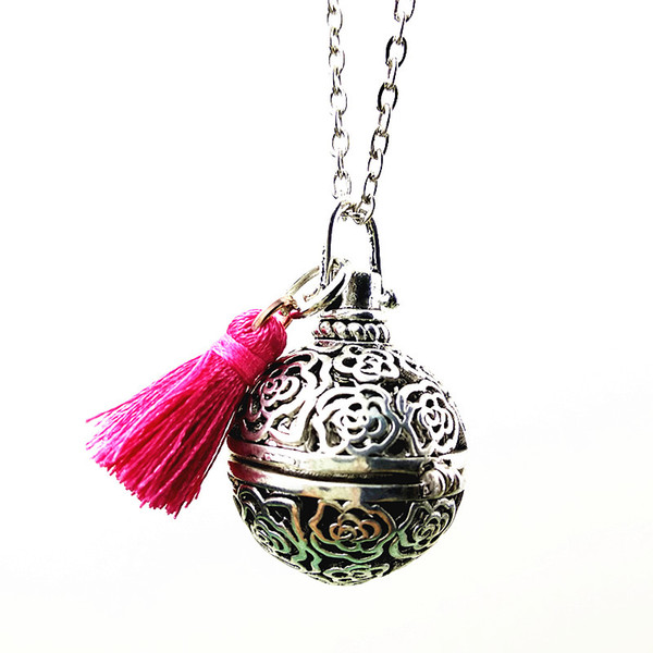 Antique Silver Ethnic style Essential Oil Diffuser birdcage Necklace,Aromatherapy Perfume Locket pendent with Volcanic rocks for girl women