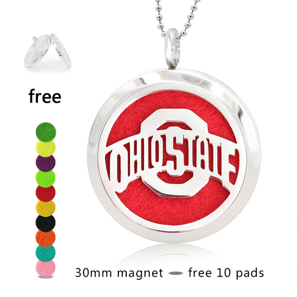 Hand Stamped OHIO STATE Perfume Necklace 25/30mm Magnetic 316 Stainless Steel Essential Oil Diffuser Lockets Pendant Necklace