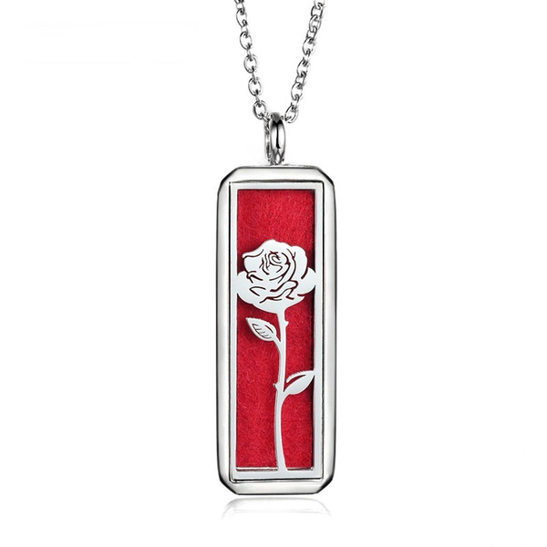 2019 Newest Hollow Square Rose Perfume Necklace 316L Stainless Steel Anti-allergic Aroma Essential Oil Diffuser Locket Necklace