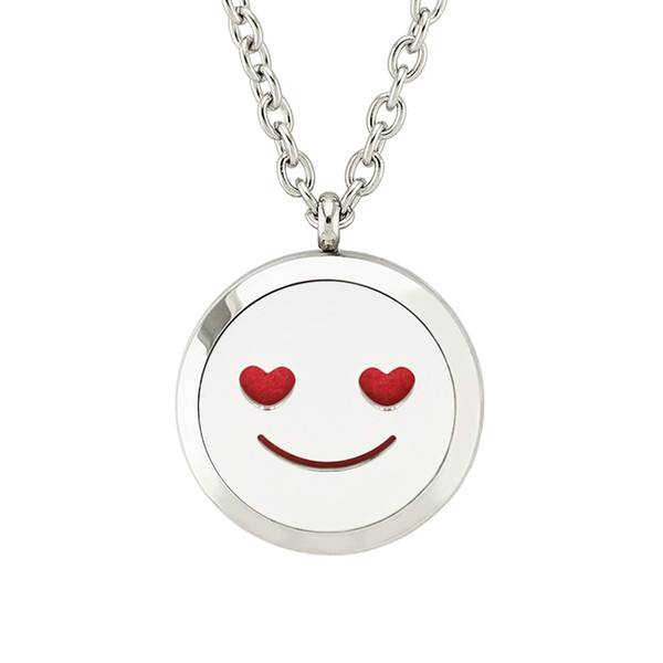 Happy Emotion Smiley Face Perfume Necklace 25/30mm Magnetic 316 Stainless Steel Essential Oil Diffuser Lockets Pendant Necklace Free 10 Pads