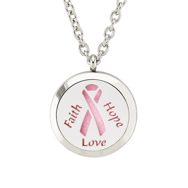 2018 New Faith Hope Love Ribbon 25/30mm Magnettic Diffuser 316 Stainless Steel Aroma Essential Oil Diffuser Lockets Pendant Necklace