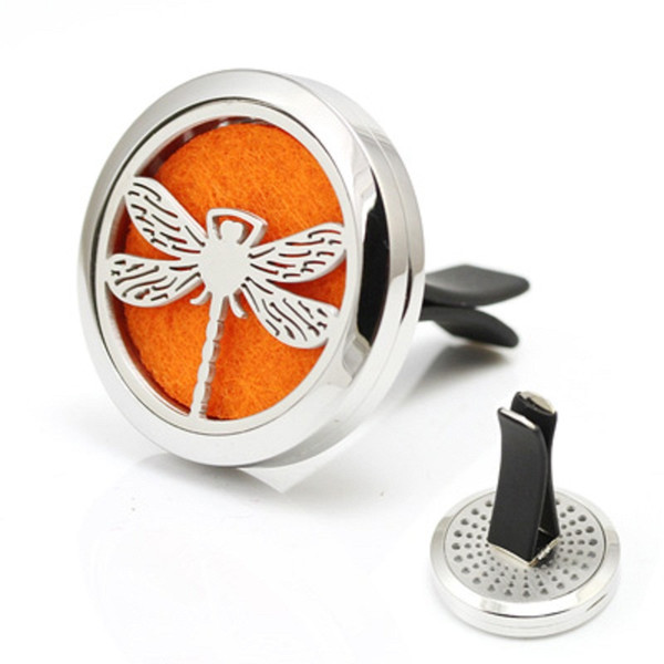 Silver Dragonfly 30MM Car Aroma Perfume Locket 316L Stainless Steel Essential Oil Diffuser Perfume Locket For Diffuser Pad 5 PCS