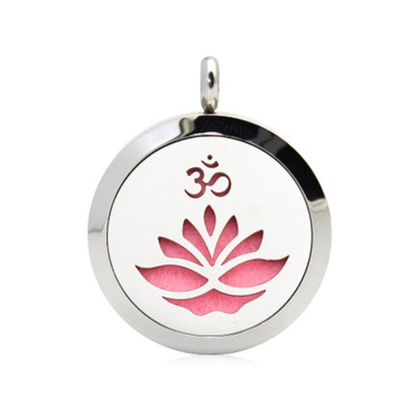 Hand Stamped OM Yoga Lotus 316L Stainless Steel 25/30mm Essential Oil Perfume Diffuser Necklace Locket Pendant With Free 10 Pads