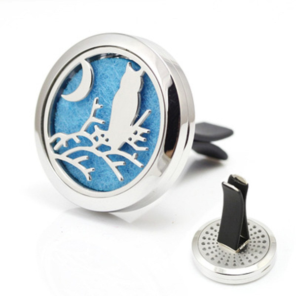 An Owl Under The Moon Car Perfume Locket 30mm Magnetic 316L Stainless Steel Aroma Essential Oil Diffuser Locket For Car