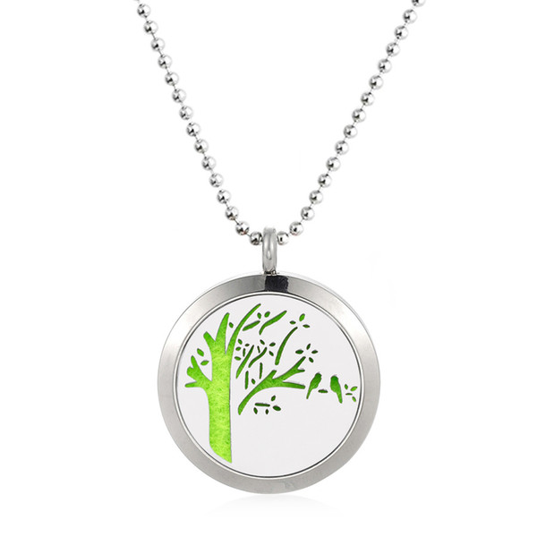 Newest Life Tree 316L Stainless Steel 25/30mm Essential Oil Perfume Diffuser Necklace Locket Pendant With Free 10 Pads