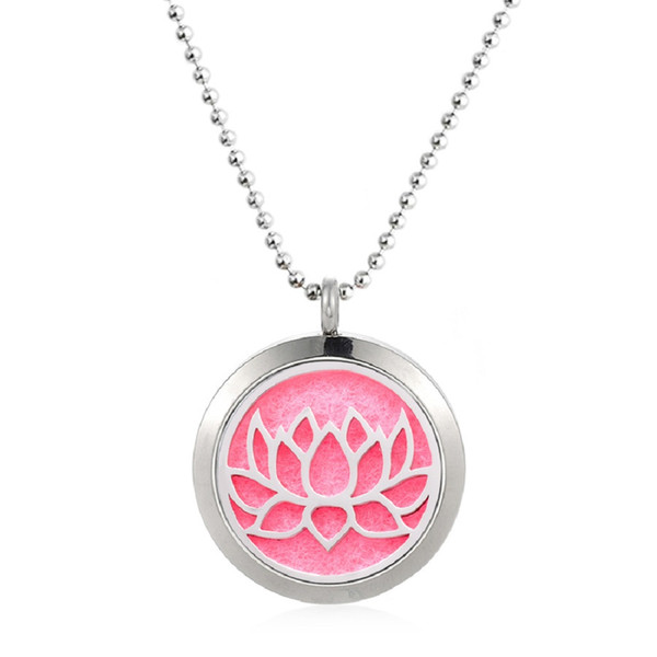 Newest Style Lotus Flower 316L Stainless Steel 25/30mm Essential Oil Perfume Diffuser Necklace Locket Pendant With Free 10 Pads