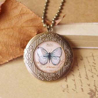 Antique Vintage Photo Locket Pendant Necklace Butterfly Eiffel Tower Bird Glass Locket Pendants Long Beads Chain for Best Friends nxl040