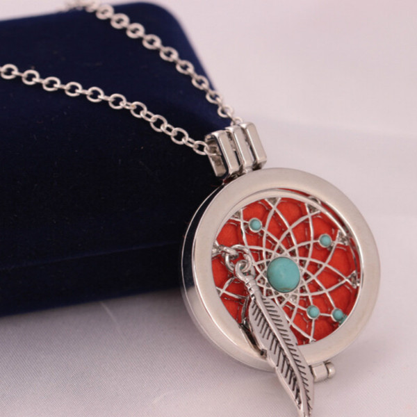 Aromatherapy Diffuser Necklaces for Women Essential Oil Diffuser Lockets Pendants Turquoise Feather Locket Charms Pendants