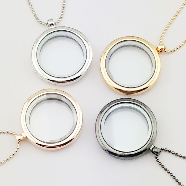 Circle Locket Pendants Necklace Women Necklace 30MM Round Glass Floating Locket Necklace Fashion Jewelry 4 Colors