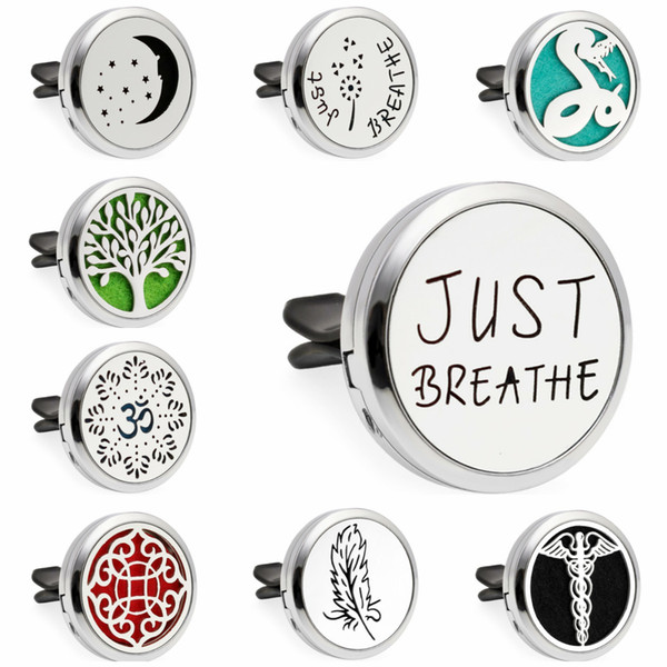 Just Breathe Alloy Mix Stainless Still 30mm Magnetic Essential Oil Aromatherapy Car Diffuser Locket Perfume Locket Vent Clip 10pcs Pads