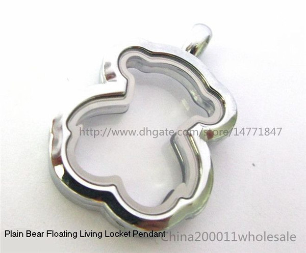 Plain Bear Pendant Living Floating Memory Locket 38*26mm Chrome color Copy stainless stee Locket JK18