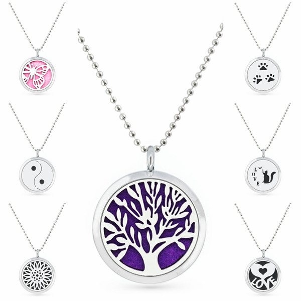 Tree of Life Love Heart 30mm Magnet Essential Oil Aromatherapy Perfume Pendant Diffuser Locket Pendant With Necklace Women Jewelry