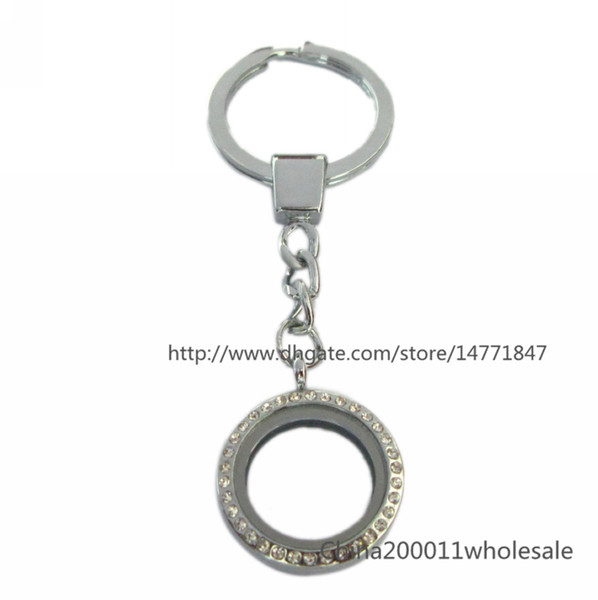 Rhinestone 25mm Round Magnetic floating locket Keychain zinc alloy floating living locket Free shipping