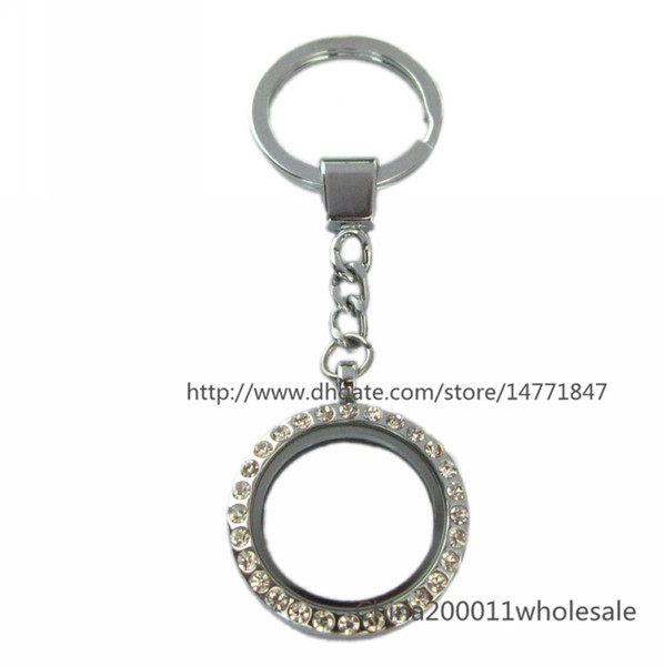 Sparkling Round Magnetic floating locket Keychain zinc alloy floating living locket Free shipping