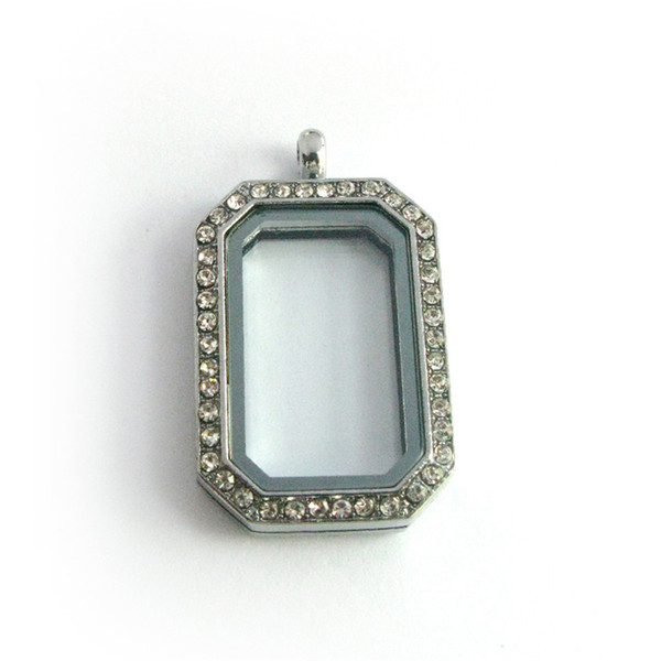 Wholesale Rectangle Magnetic Rhinestone Floating Locket Necklace Pendant fit for Floating Charms Living Locket Jewelry