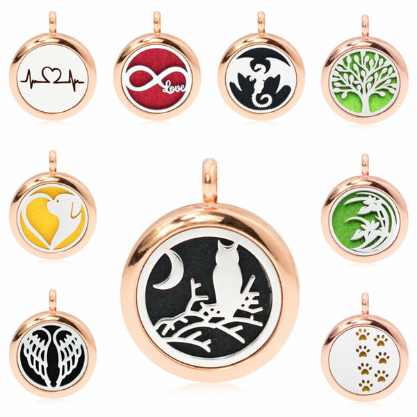 Owl Wing Dinosaur Paw Tree of Life Rose Gold Color 25mm Essentional oil Perfume Aromatherapy Diffuser Locket Pendant Locket Jewelry Making