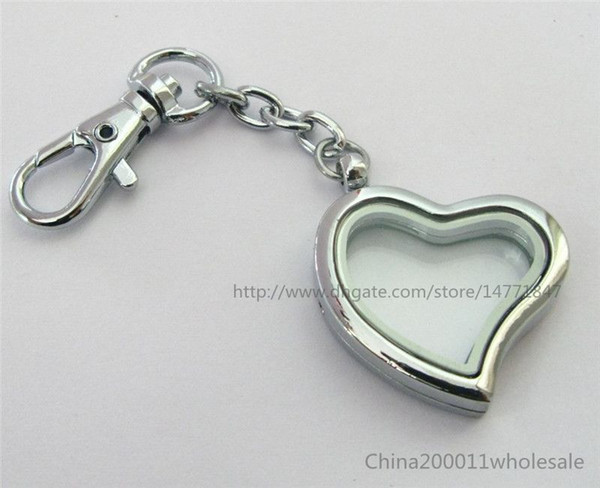 Free shipping 5pcs Plain Heart Living Floating Memory Glass Locket Key Chain(no charms)