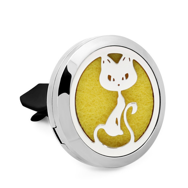 Lovely Cat Magnet 30mm Stainless Steel Car Diffuser Locket Aromatherapy Essential Oil Perfume Locket Vent Clip For Car 10 Pads