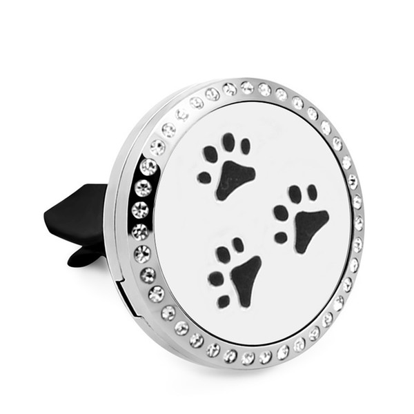 Dog Cat Paw Magent 30mm Crystal Stainless Steel Car Diffuser Locket Aromatherapy Essential Oil Perfume Locket Vent Clip 10pcs Pads