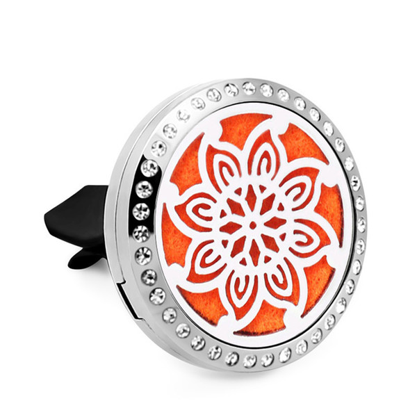 Flower Styles Magent 30mm Crystal Stainless Steel Car Diffuser Locket Aromatherapy Essential Oil Perfume Locket Vent Clip 10pcs Pads