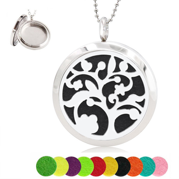 Flower Tree Sars 30mm Stainless Steel Essential Oil Diffuser Locket Pendant Perfume Locket Jewelry Without Necklace Chain 10pcs Pads