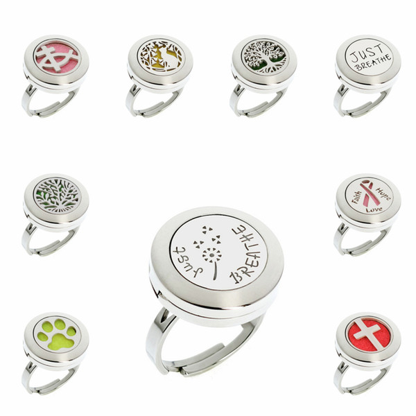 Just Breathe Cross Paw Adjustable Rings 20mm 316L Stainless Steel Diffuser Locket Ring Essential Oil Perfume Locket Ring With 10pcs Pads