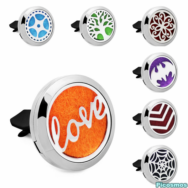 Love Flower Bat 30mm Stainless Steel Car Diffuser Locket Aromatherapy Essential Oil Perfume Locket Vent Clip For Car 10 Pads