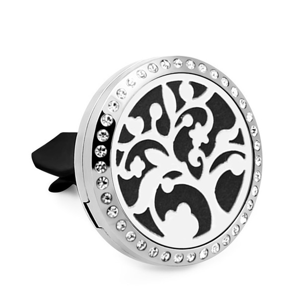 Flower Tree Magent 30mm Crystal Stainless Steel Car Diffuser Locket Aromatherapy Essential Oil Perfume Locket Vent Clip 10pcs Pads