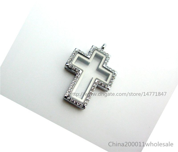 Sparkle Cross Pendant Living Floating Memory Locket 30*45mm Chrome color Copy stainless steel Locket JK26