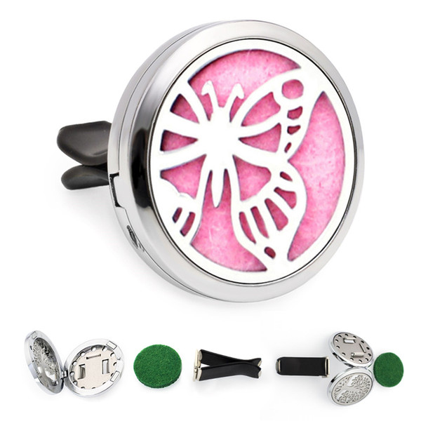 Butterfly Tree of Life 30mm Magnetic Essential Oil Aromatherapy Car Diffuser Locket Perfume Locket Removable Vent Clip 10pcs Pads Random