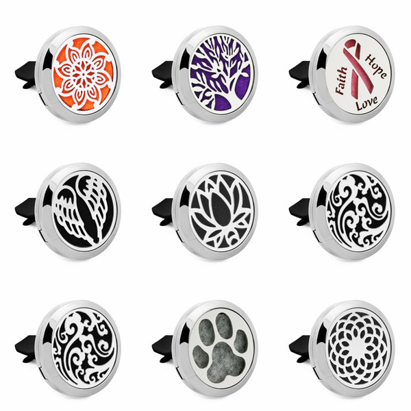 Hot Sale Tree Of Life Wing 30mm Stainless Steel Car Diffuser Locket Aromatherapy Essential Oil Perfume Locket Vent Clip For Car 10 Pads