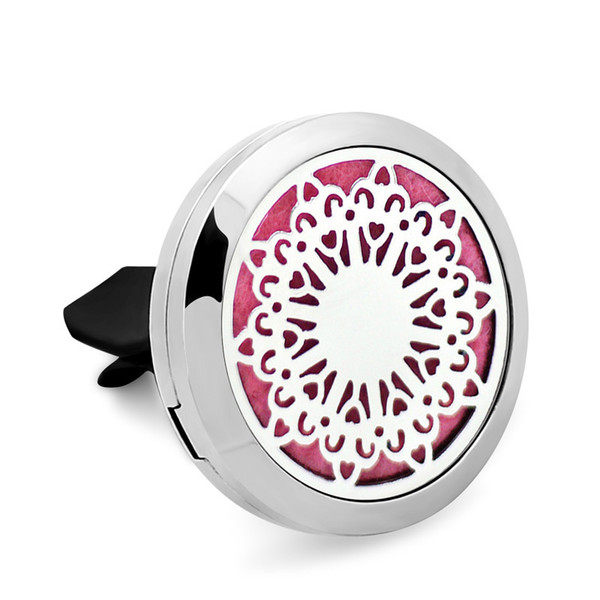 Dense Heart Flower 30mm Magnetic Perfume Locket 316L Stainless Steel Essential Oil Car Diffuser Locket Vent Clip Random 10pcs Pads